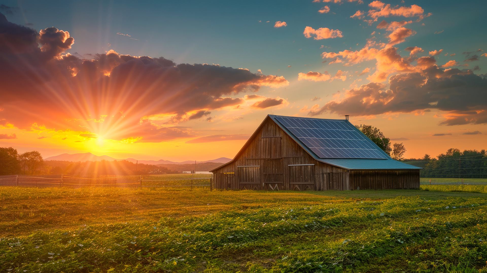 barn with sunset